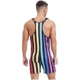 thumbnail image 4 of Zaldita Men's Striped Sleeveless Boxer Shorts Leotard Deep U Neck Racerback Slim Fit Rompers Rainbow 3XL, 4 of 6