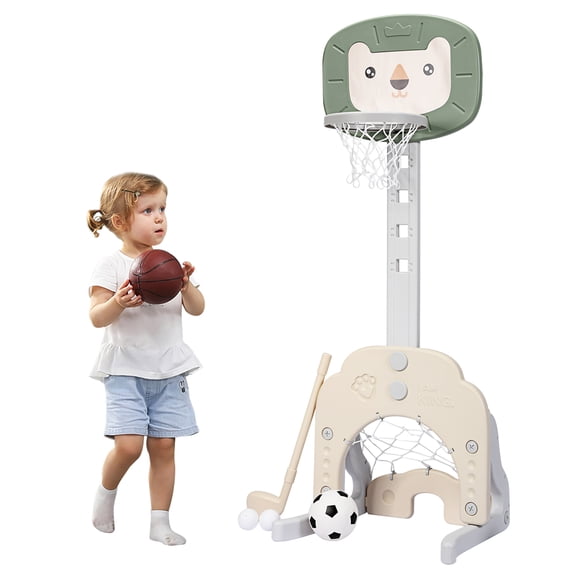 Gymax 3-in-1 Kids Basketball Hoop Set Adjustable Sports Activity Center w/Balls Green