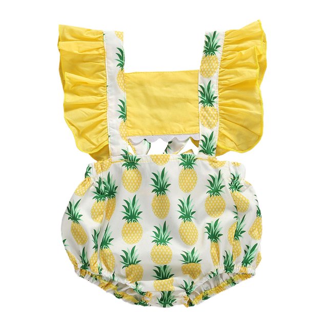 Xingqing Newborn Infant Baby Girls Short Flare Sleeve Pullover Print Ruffles Jumpsuits