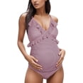thumbnail image 1 of PEASKJP Maternity Ruffle One Piece Swimsuit One&nbsp;Shoulder&nbsp;Ribbed Pregnancy Bathing&nbsp;Suit, Hot Pink L, 1 of 5
