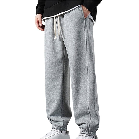 Pisexur Men's Jogging Pants Solid Color Straight Leg Sweatpants Elastic Waist Drawstring Athletic Pants for Men Casual Pants Elastic Bottom Plus Size Sweatpants with Pockets S-5XL