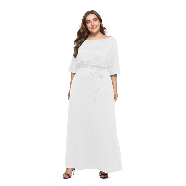 U.Vomade Robe d'Été pour Femme Grande Taille, Couleur Unie, Manches Courtes, Col Rond, Robe Décontractée