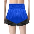 thumbnail image 2 of Xnihocha Unisex Kids Satin Boxing Shorts Metallic Color Block Boxer Kickboxing Muay Thai Training Trunks Royal Blue&Black 10, 2 of 5