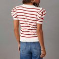 thumbnail image 4 of SDNall Femmes Manches Courtes Tricot Tops à la Mode Col Rond Rayé T-Shirts d'Été Casual Chemisiers, 4 of 9