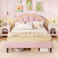 thumbnail image 4 of Costway Queen Size Upholstered LED Bed Frame Soft Velvet Platform Bed with Flower Headboard, 4 of 9