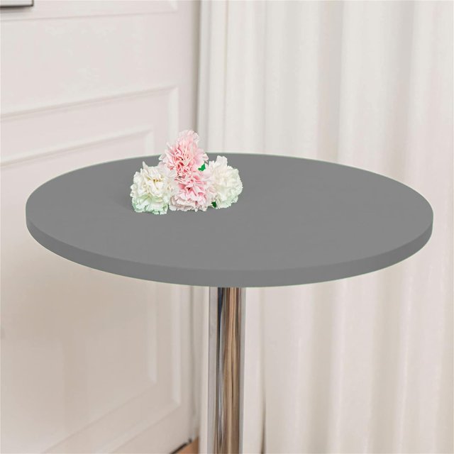 ORUYROP 2-Pack Cocktail Round Table Topper Cap Spandex Fitted Stretch Cocktail Tablecloth Tight Stretchable Elastic for Weddings Banquets Events Parties Restaurants(Size:220cm,Color: Silver Gr