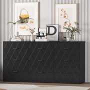 9 Drawer Dresser, 63 in Black Dresser for Bedroom with Power Outlet, Wide Drawer, Dressers & Chests of Drawers, Storage Organizer for Hallway, Living Room