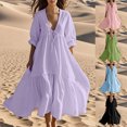 thumbnail image 1 of Robes en Coton et Lin pour Femmes 2025 Décontractées d'Été Amples à Manches Courtes Longues Maxi d'Été Plage Évasées Robe Rose, 1 of 7