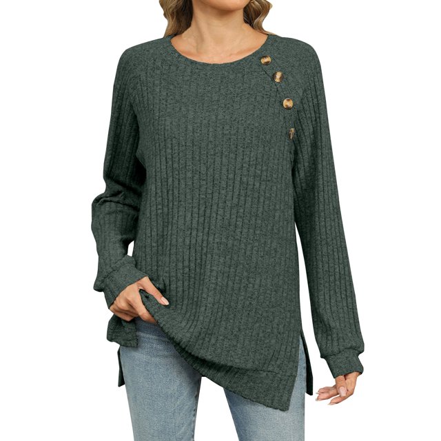 yoeyez Tunique en Tricot pour Femmes, Chandails à Manches Torsadées Patchwork, Col Ras du Cou Raglan, Chemises à Manches Longues, Hauts Mode Automne 2024, Vert Armée, TTG