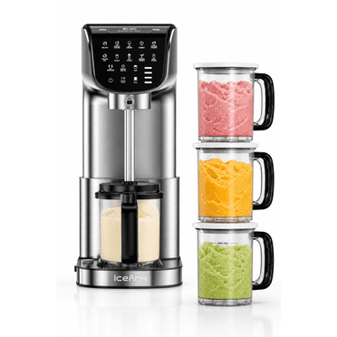 Sorbetière, Sorbetière 11-en-1 pour Gelato, Sorbet, Laits Frappés, Ajouts, (3) Pintes de 19 Oz, Moteur Sans Balais, Recettes de Crème Glacée (Argent)