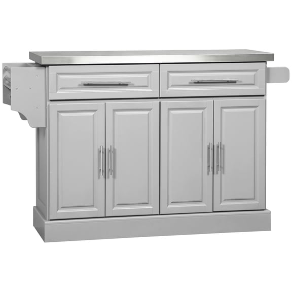 HOMCOM Îlot de Cuisine avec Dessus en Acier Inoxydable, 2 Tiroirs et 2 Armoires