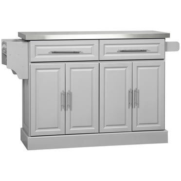 HOMCOM Kitchen Island with Stainless Steel Top, 2 Drawers and 2 Cabinets