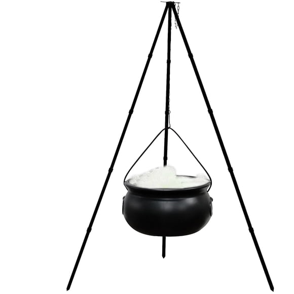 Standard Halloween Witch Cauldron Set With Tripod Green Light Chain And Cotton 78Cm Height Plastic And Metal For Outdoor Decor A