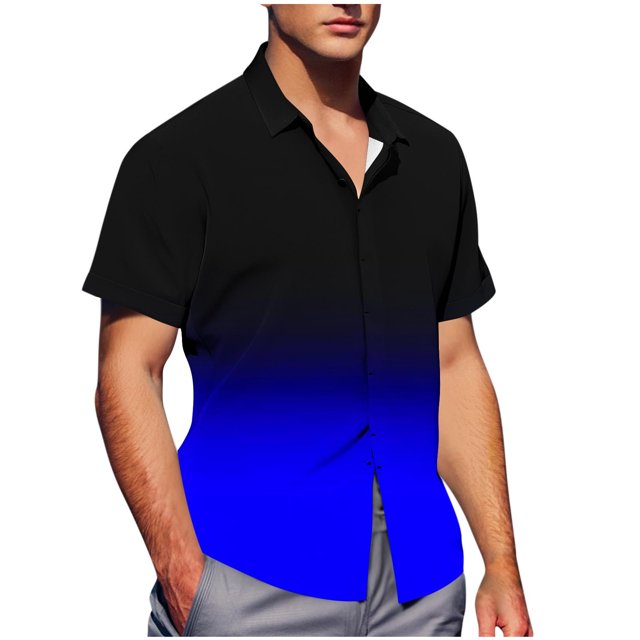 Pisexur Shirts for Man T Hommes Mode Décontractée Col Rabattu Imprimé Manches Courtes Chemise Boutonnée Blouse Bleue, 4TG Chemises de Golf Hommes & Chemises Hommes