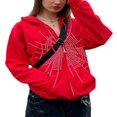 thumbnail image 1 of Women Zip up Jacket Rhinestone Spider Web Print Hoodies Sweatshirt, 1 of 4