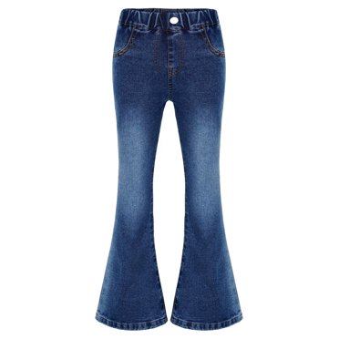 TiaoBug Kids Girls Skinny Flare Jeans Summer Casual Denim Bell Bottom Pants Jeggings Denim Trousers with Pocket Blue 11-12