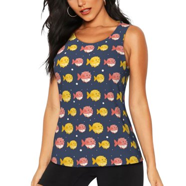 Vsdgher Cute Puffer Fish Print Tank Top Sports Vest Bra for Women Sports ,Quick Dry Sports Workout Running Top Vest-Large