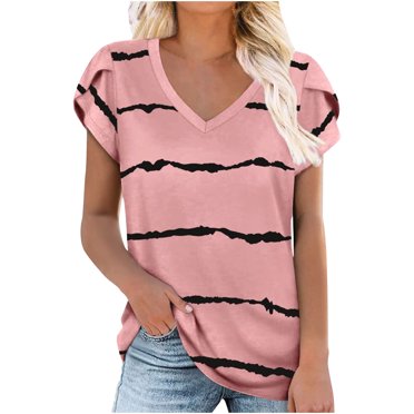 Économies d'Été Liquidation RKSTN Hauts d'Été pour Femmes Manches Courtes Florales Col en V T-Shirts Imprimés Fendus sur le Côté
