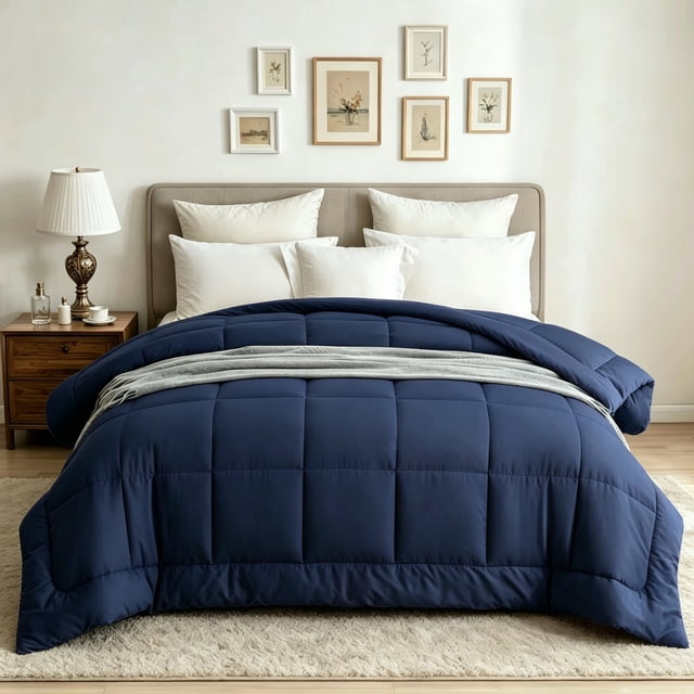 BedTreat Down Alternative Duvet Insert, Quilted Full Size Blue Comforter, All Season Ultra Soft Microfiber Bedding with Corner Tabs, Machine Washable