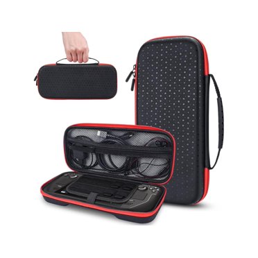 Steam Deck Carrying Case Protective Accessories Storage Bag Portable with 10 Game Card Slots and Zipper Pouch Shockproof Waterproof EVA Hard Shell with Cute Little Pattern - Black