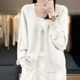 thumbnail image 3 of Womens Button Down Knit Cardigans Long Sleeve V Neck Casual Cardigan Sweaters Light Weight Loose Lounge Wear Fall White, M, 3 of 5