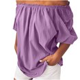 thumbnail image 1 of Women's Off Shoulder Top Ruffle Short Sleeve Cotton Linen Blouse Summer Casual Loose Shirts, 1 of 5