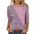 thumbnail image 1 of Pompotops T-shirt Ample à Imprimé Léopard pour Femme, Manches 3/4, Col Rond, Haut Décontracté, Liquidation, 1 of 5