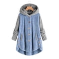 thumbnail image 1 of LSLJS Women's Winter Plush Solid Color Hooded Sweatshirts Button Long Sleeve Split Round Neck Comfortable Pajamas Coat, 1 of 4