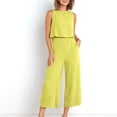 thumbnail image 4 of RKSTN Ensemble Deux Pièces pour Femme, Blouse Sans Manches à Col Rond de Couleur Unie et Pantalon Ample à Poches, Tenues d'Été, 4 of 7
