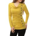 thumbnail image 1 of INSPIRE CHIC Women's Cowl Neck Buttons Decor Long Sleeves Ruched Top, 1 of 6