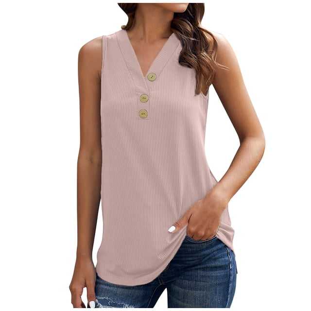 Mode Femme Ample Couleur Unie Décontractée Sans Manches T-shirt Col en V Blouse