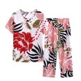 thumbnail image 1 of Rbaofujie Pyjama Boutonné pour Femmes Ensemble d'Été Deux Pièces Manches Courtes Col Rond Ensemble de Pyjama Imprimé Hauts Pantalons Ensemble Pyjama Aguichant pour Femmes, 1 of 3