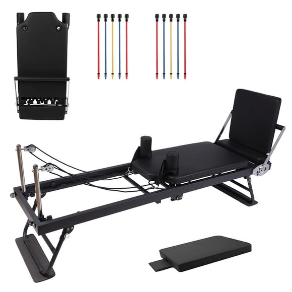 Machine de Réformage Pilates avec Roues, Accoudoirs et Appuie-Tête Réglables, 2 Ensembles de Bandes de Résistance, Cadre en Métal Épais Supporte 300lb, Équipement de Gym à Domicile pour Femmes