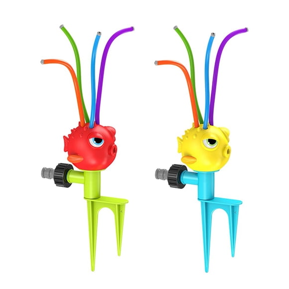 AMERTEER Kids Fish Sprinkler Toy with Colorful Wiggle Tubes Summer Outdoor Garden Backyard Lawn Rotary Water Squirt Spray Toy Toddlers Boys Girls Gift