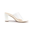 thumbnail image 3 of BLISSFUL STEP Style Women's Clear Point Toe High Block Heel Mules Slides Sandals White 7, 3 of 8