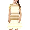 thumbnail image 2 of JDQJBZ Girls Short Sleeve Dress Striped Print Pleated With Pockets Summer Outfit, 2 of 5