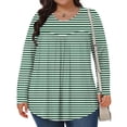 thumbnail image 1 of Mevxay Blouse à Rayures pour Femme Grande Taille Chic Décontractée T-Shirts Plissés Manches Longues Col Ras du Cou Tunique Fluide Hauts Vert 4TG, 1 of 6