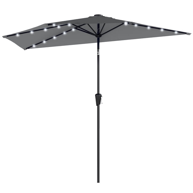 Outsunny 9ft Half Patio Umbrella Outdoor with Solar LED Lights, Dark Grey