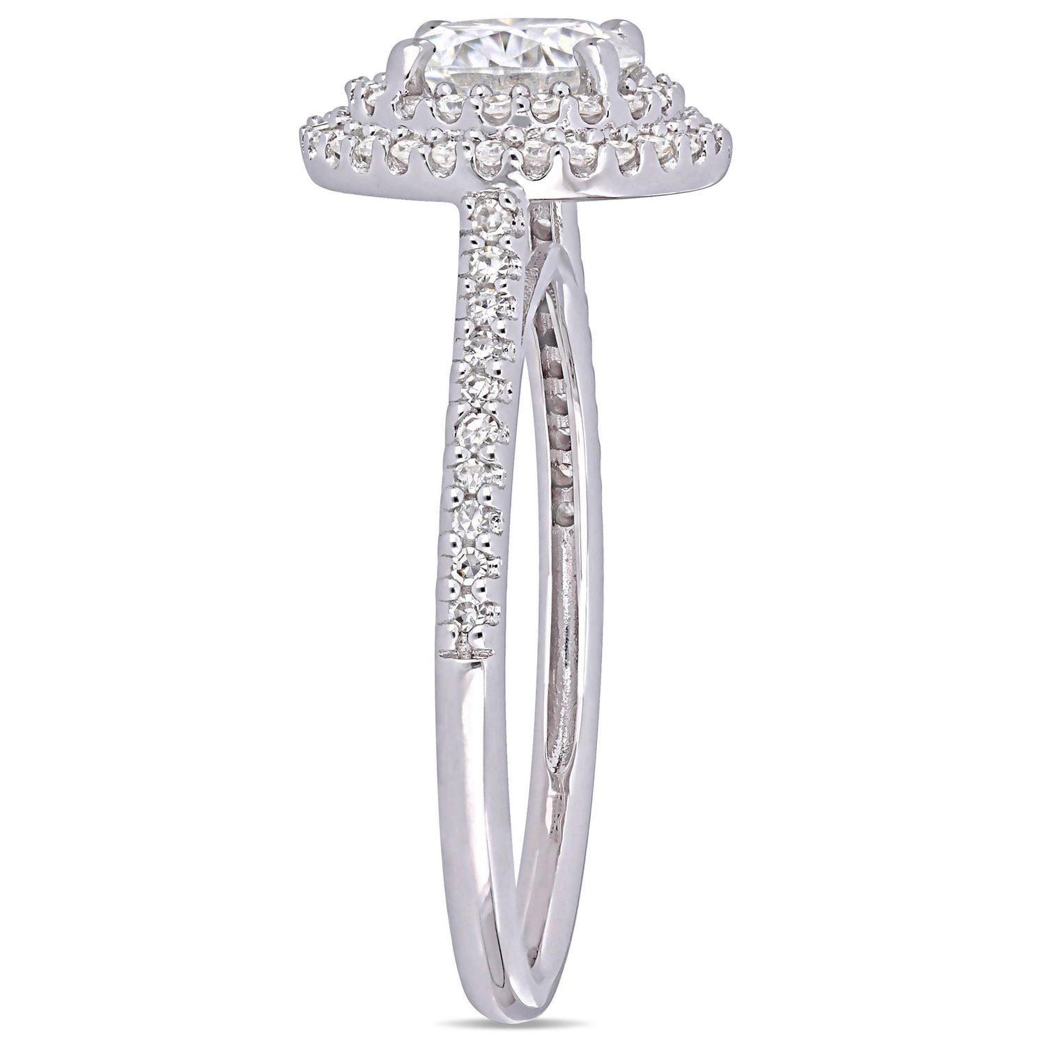 Bague de fiançailles de forme auréole double Miabella avec moissanite 1 CT PBT et diamants 1/3 CT poids total en or blanc 14K