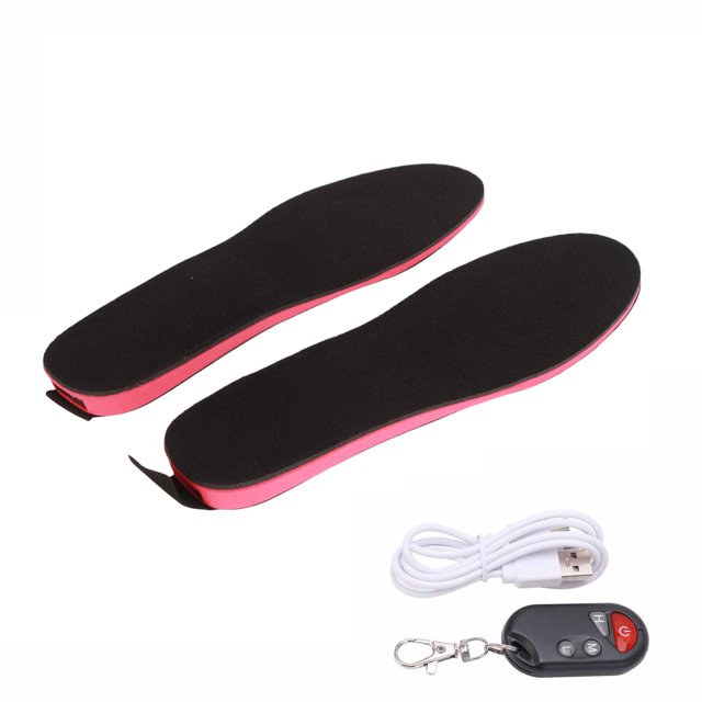 Semelles Chauffantes Semelles Chauffantes Électriques avec surface en Tissu Microfibre Noire et Bords Roses, Conçues pour Hommes et Femmes. Comprend une Conception rechargeable par USB, une Télécommande Intelligente et un Câble de Données Blanc. les Semelles Sont Découpables pour un Ajustement Personnalisable et Offrent Trois Niveaux de Température Allant de 35 °C à 60 °C. Alimentées par Deux batteries au lithium de 2000 mAh Offrant jusqu'à 8-10 Heures de Chaleur, Convenant aux Activités de Plein Air.