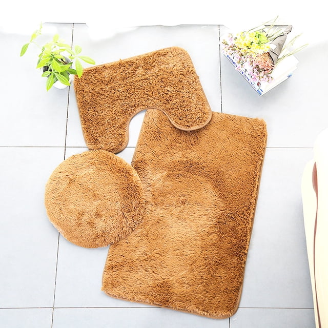 Dvkptbk 3Pc Non-Slip Shaggy Chenille Bathroom Mat Set, Includes 24 X 21 Inches U-Shaped Contour Toilet Rug, 34 X 21 Inches Bathmat And 1 Toilet Lid Cover,