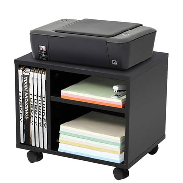 Armoire Mobile pour Imprimante à 2 Niveaux en Bois, Chariot Classeur pour Bureau à Domicile avec 3 Compartiments de Rangement et Roues Verrouillables