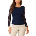 thumbnail image 1 of INSPIRE CHIC Blouse en Dentelle Transparente à Broderie Florale pour Femme, Col Rond, Manches Longues, m Bleu Foncé, 1 of 6