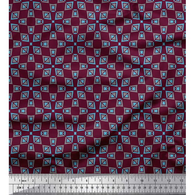 Soimoi Tissu Poly Georgette Violet Carré & Triangle Imprimé Géométrique 1 Yard 42 Pouces de Large