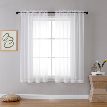 OVZME Paire de Panneaux de Rideaux Voilages Blancs 63 Pouces de Longueur, Rideaux Filtrant la Lumière pour Fenêtre, Traitement pour Cuisine, Chambre, Salon et Chambre d'Enfant, Dessus en Voile à Double Poche pour Tringle, Lot de 2 de 40 Pouces x 63 Pouces