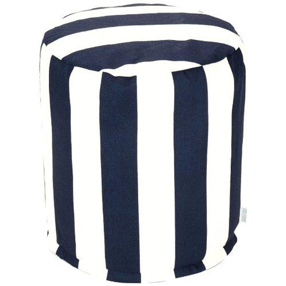Petit Pouf à Rayures Verticales Bleu Marine