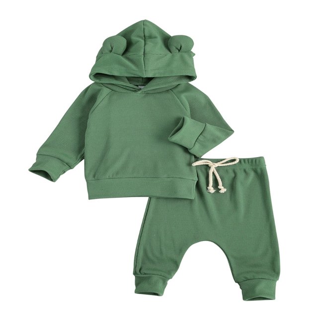 Newborn Baby 2-piece Long Sleeve Solid Color Hoodie and Pants Outfit Set