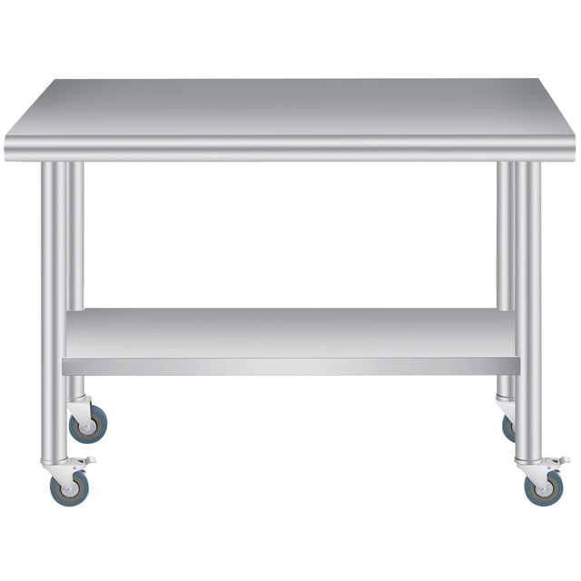 Stainless Steel Prep Table – Heavy Duty Outdoor Kitchen – Adjustable Undershelf & Backsplash – 4 Lockable Casters – Commercial Work Table – Patio, Restaurant & BBQ – 30x60"