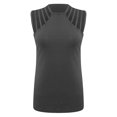 thumbnail image 4 of Pompotops Mode Femme Décontracté Slim Uni Col Rond Sexy Sans Manches Gilet Ajouré, 4 of 6