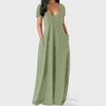 thumbnail image 1 of Meterk Women's Plus Size Solid Color Deep V Short-Sleeved Long Skirt, Light Green, 3XL, 1 of 5